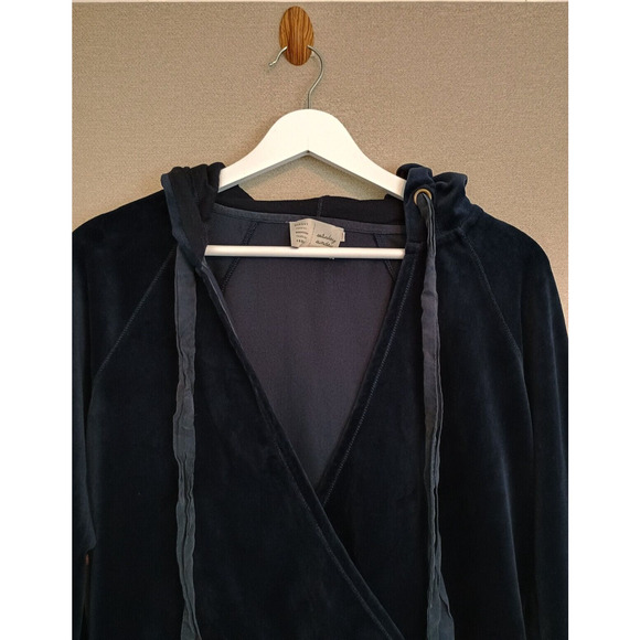 Anthropologie Saturday Sunday Hoodie Women XS Navy Velour Faux Wrap Whimsy Goth - Picture 4 of 10